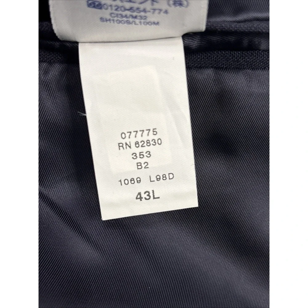 Lands End Blazer Mens 43L (46) Navy Blue‎ Gold 3 Button Wool Sports Coat Jacket